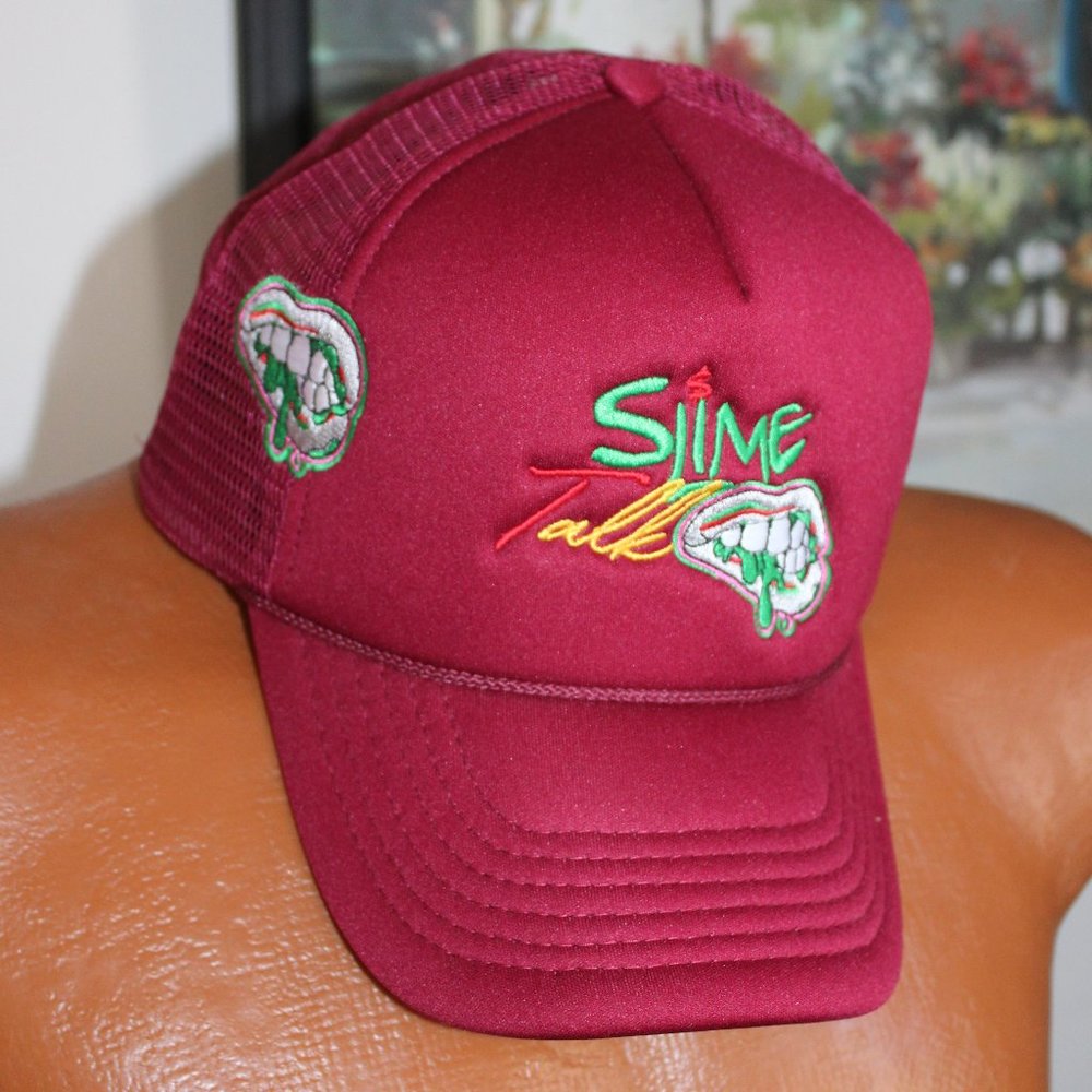 Slime Talk Men's Maroon Trucker Baseball Snapback Hat Cap